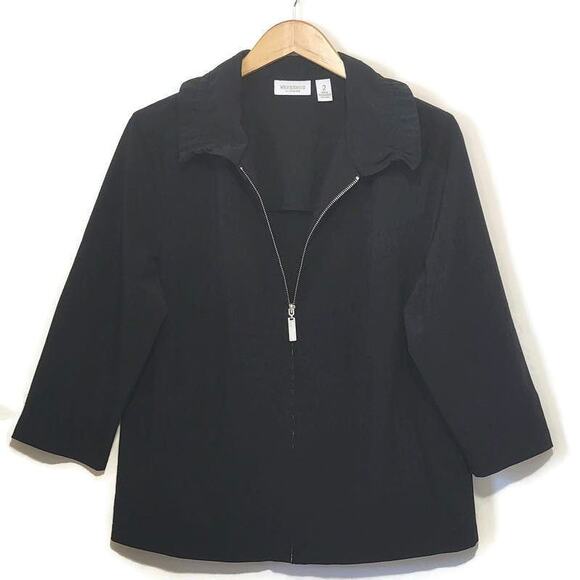 Chico's Weekends Black 3/4 Sleeve Ruffle Collar Zip Front Jacket Size L - Picture 5 of 9